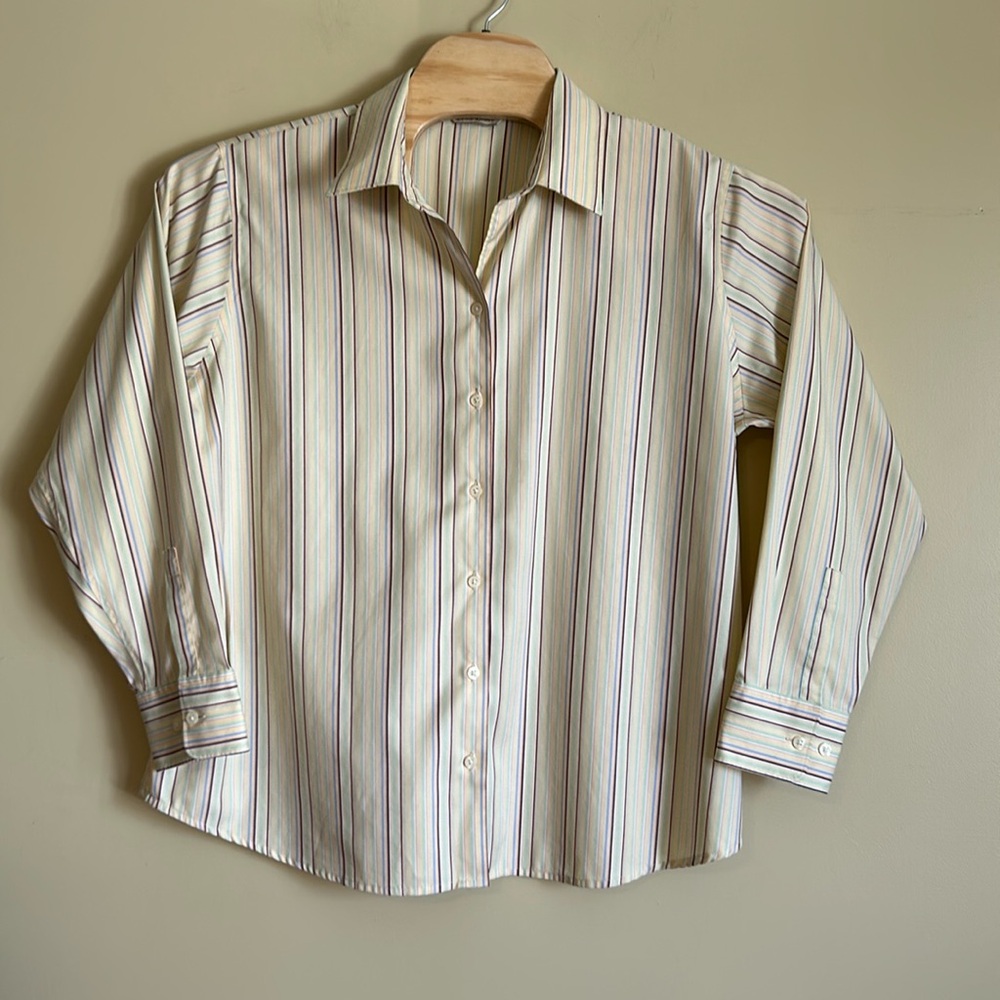 Eddie Bauer womens button front shirt striped XXL wrinkle resistant cotton